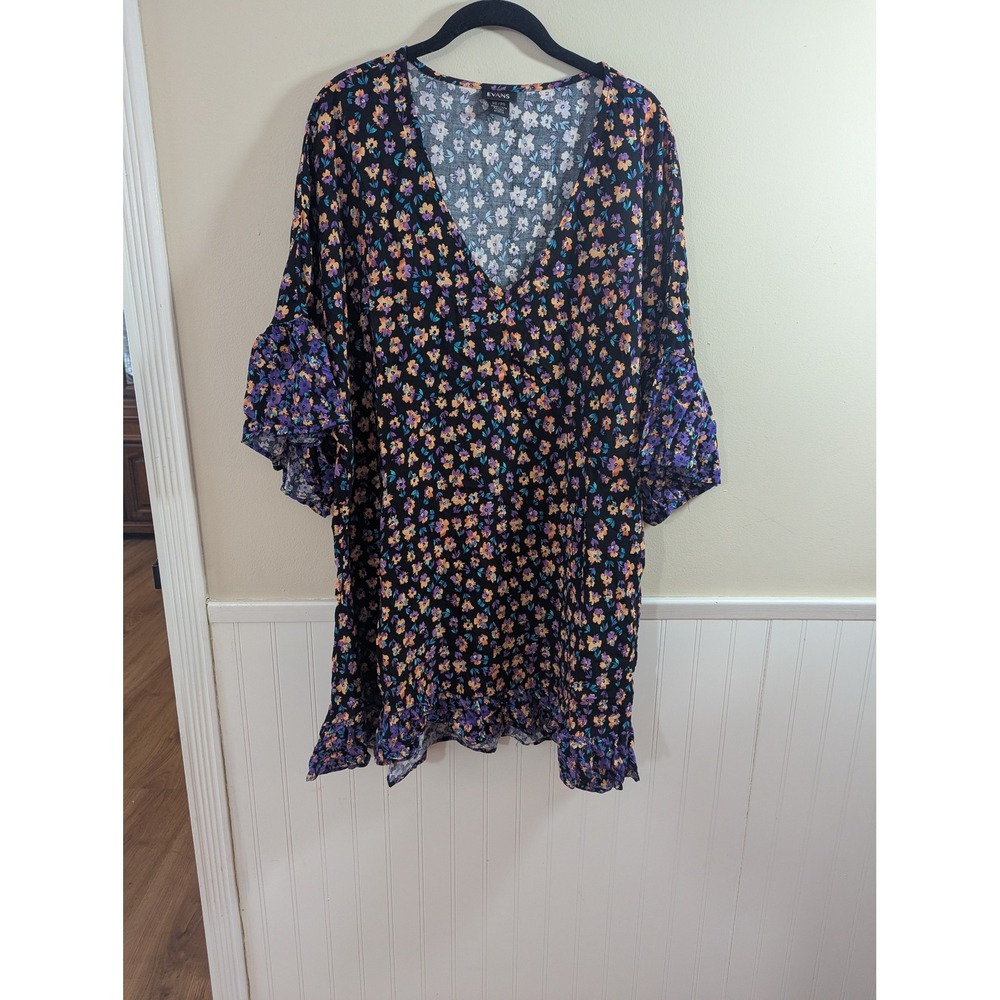Boho Floral Ruffle V-Neck Tunic Top Black Purple‎ Orange Plus Size 26 / 28